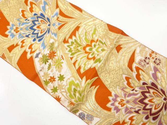 JAPANESE KIMONO / ANTIQUE FUKURO OBI / WOVEN FLORAL SARASA